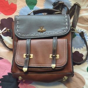 Chic Brown and Black Backpack with Gold Details